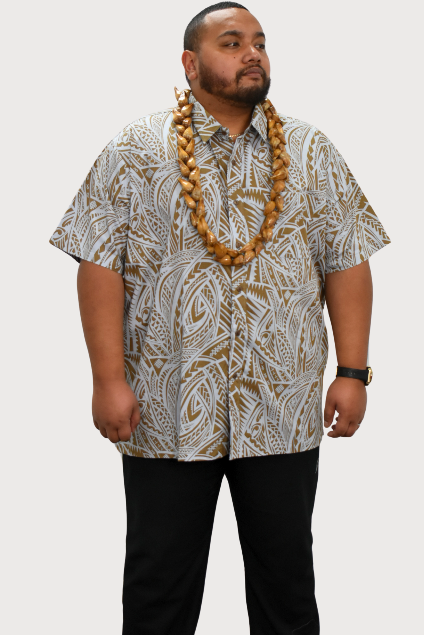 SIONE SHIRT - COLLARED BUTTON UP - GREY & BEIGE