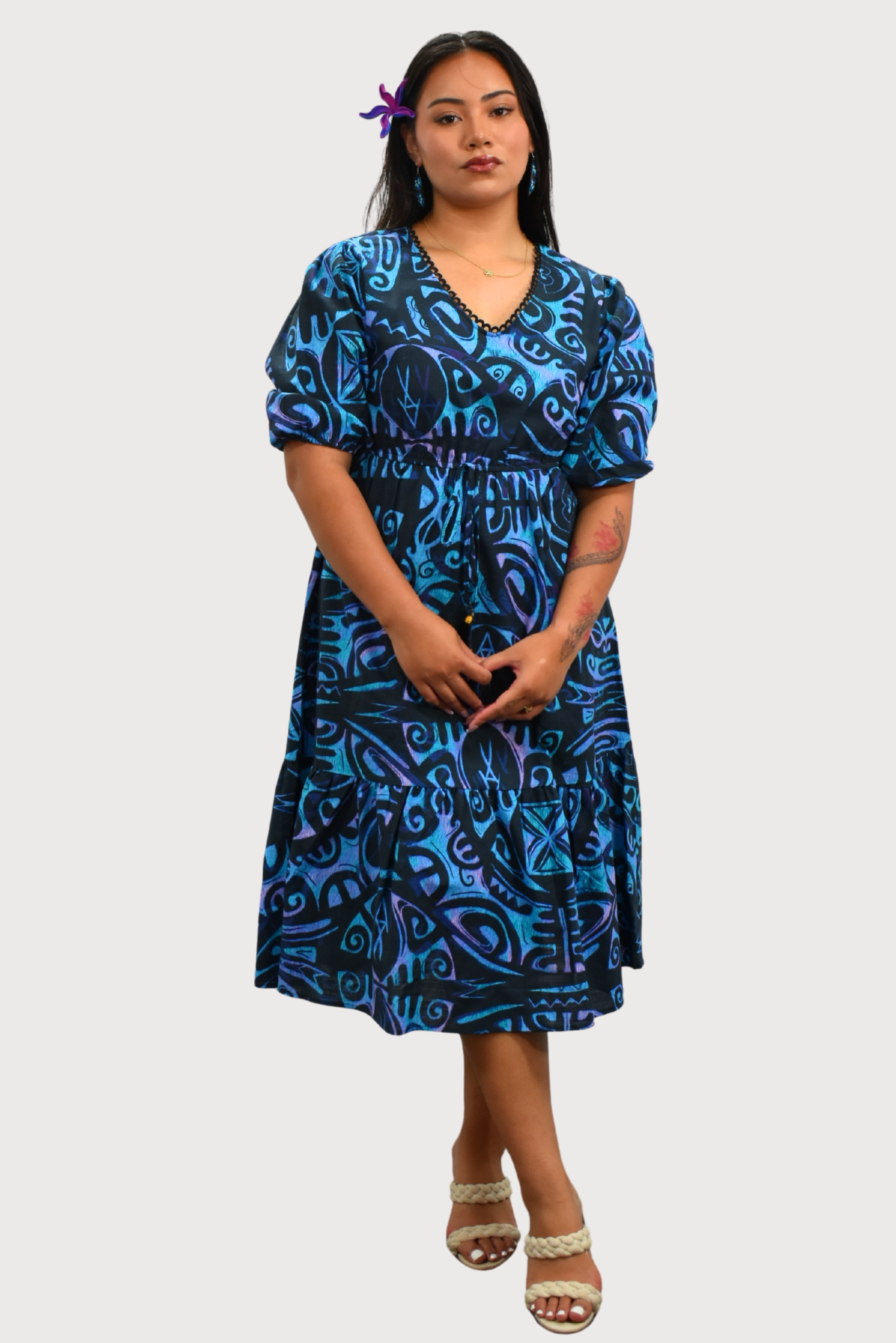 LEILANI DRESS - FLOWY DRESS - BLUE & BLACK