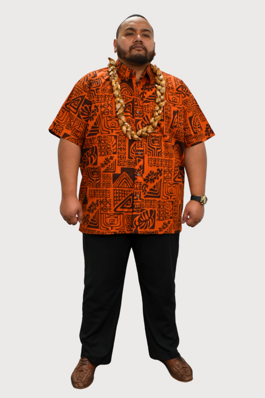 SAMUEL SHIRT - COLLARED BUTTON UP - ORANGE & BROWN