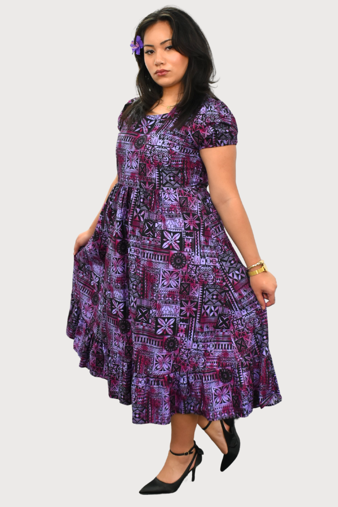 MARIAH DRESS - HIGH WAIST DRESS - PURPLE & BLACK