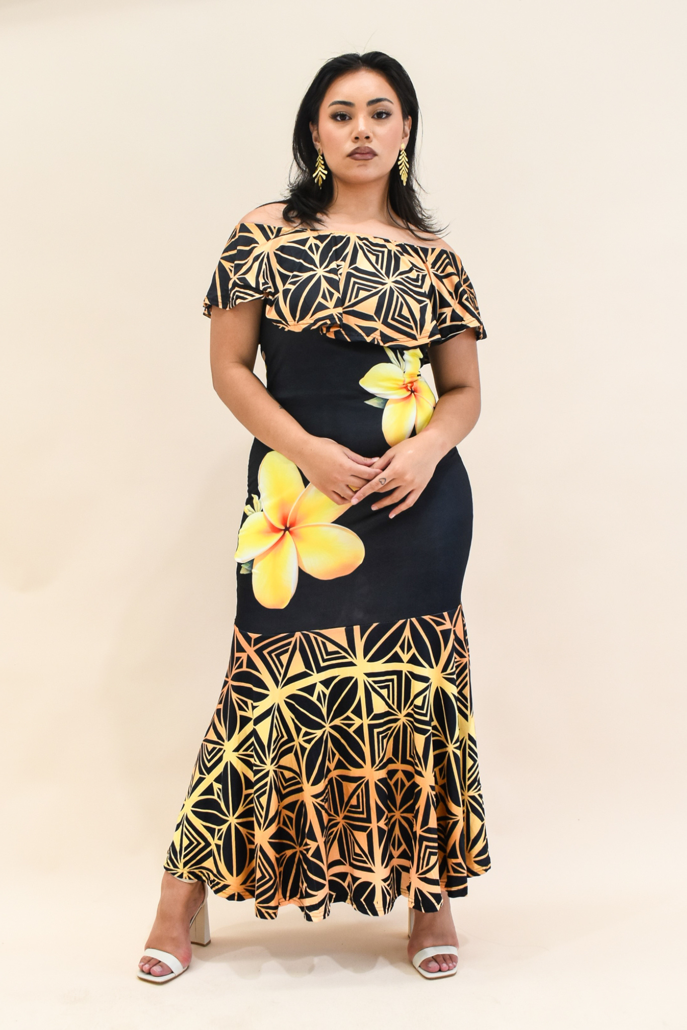 (PRE-ORDER) GOLD TIARE - FRILL RUCHED MERMAID DRESS - GOLD & BLACK