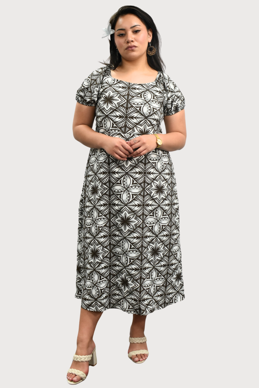 MARIAH DRESS - HIGH WAIST DRESS - BROWN & WHITE