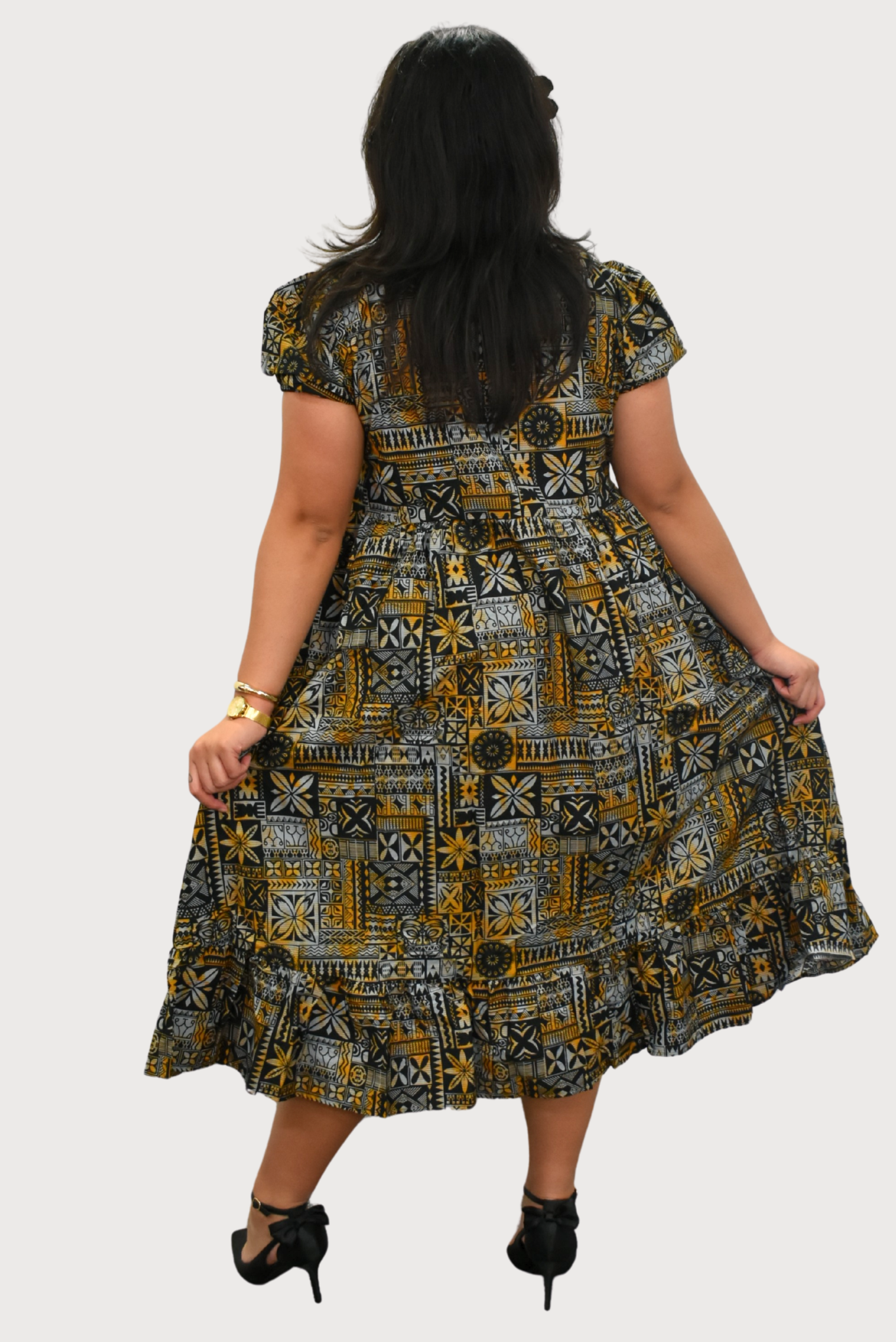 MARIAH DRESS - HIGH WAIST DRESS - GOLD, GREY & BLACK