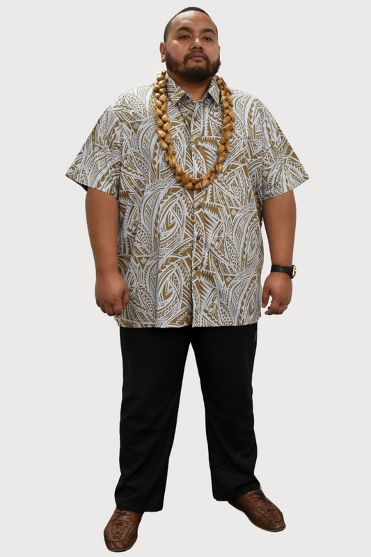 SIONE SHIRT - COLLARED BUTTON UP - GREY & BEIGE