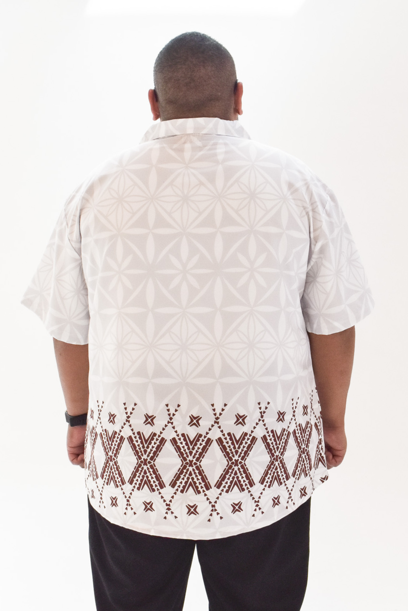 MANUIA SHIRT - COLLARED BUTTON UP SHIRT - WHITE MELANESIAN PATTERN