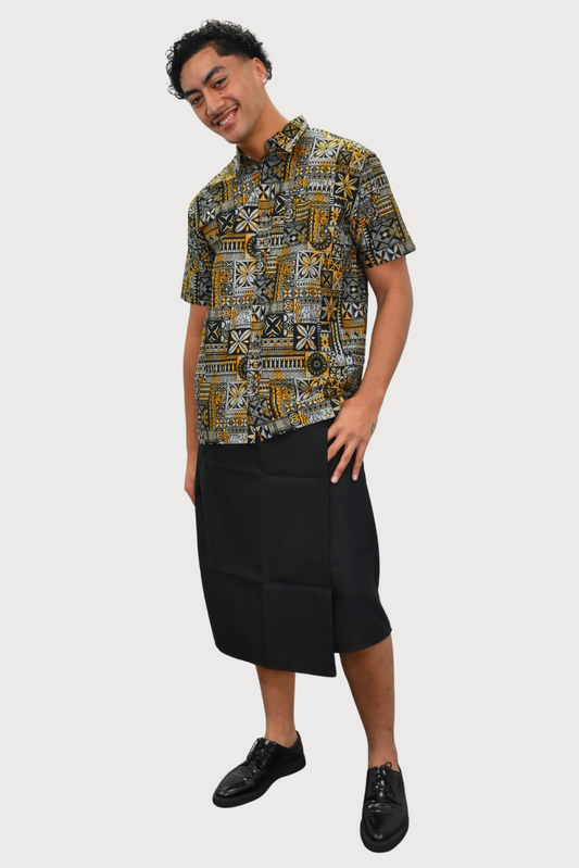 MARCUS SHIRT - COLLARED BUTTON UP - GOLD, GREY & BLACK