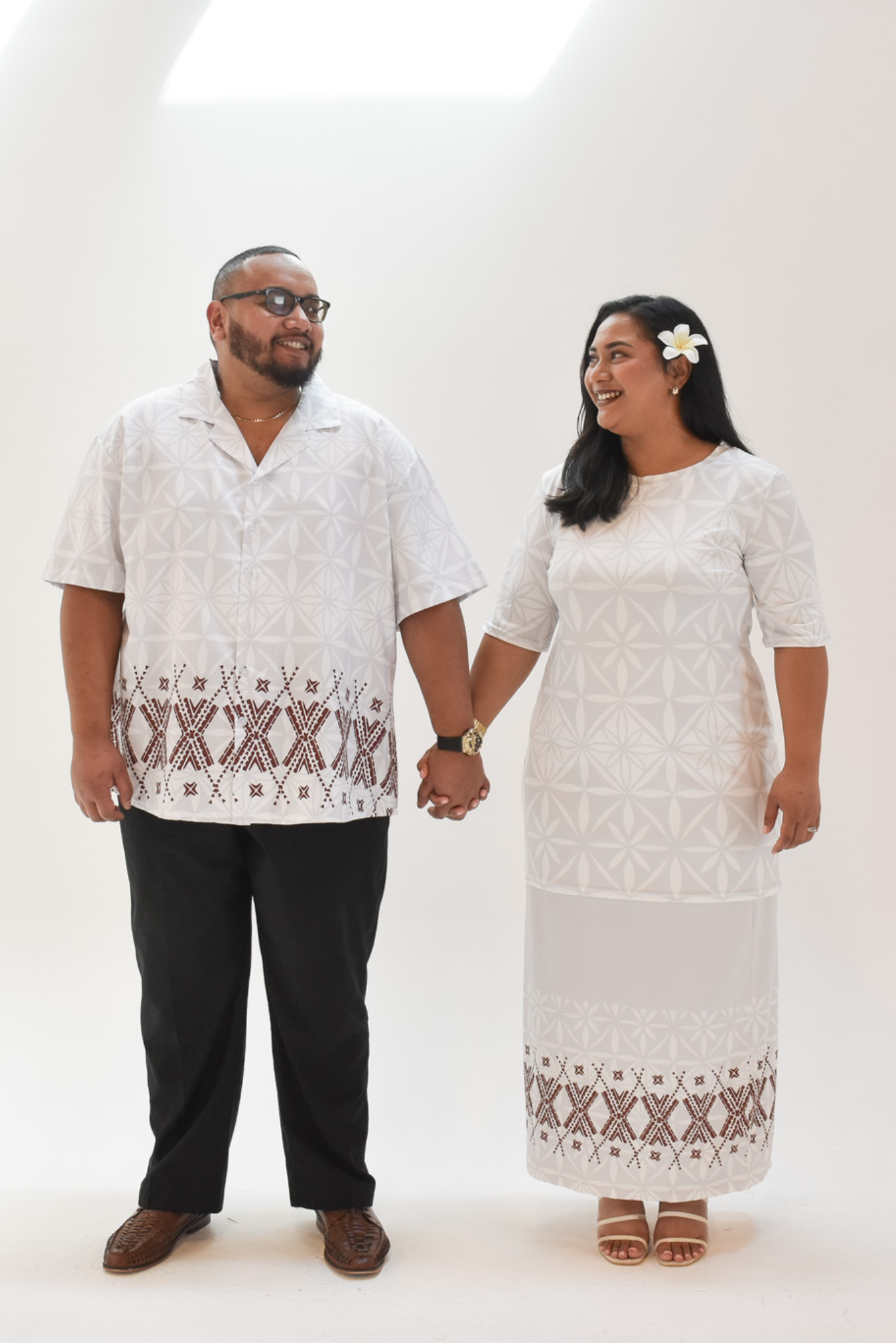 MANUIA SHIRT - COLLARED BUTTON UP SHIRT - WHITE MELANESIAN PATTERN