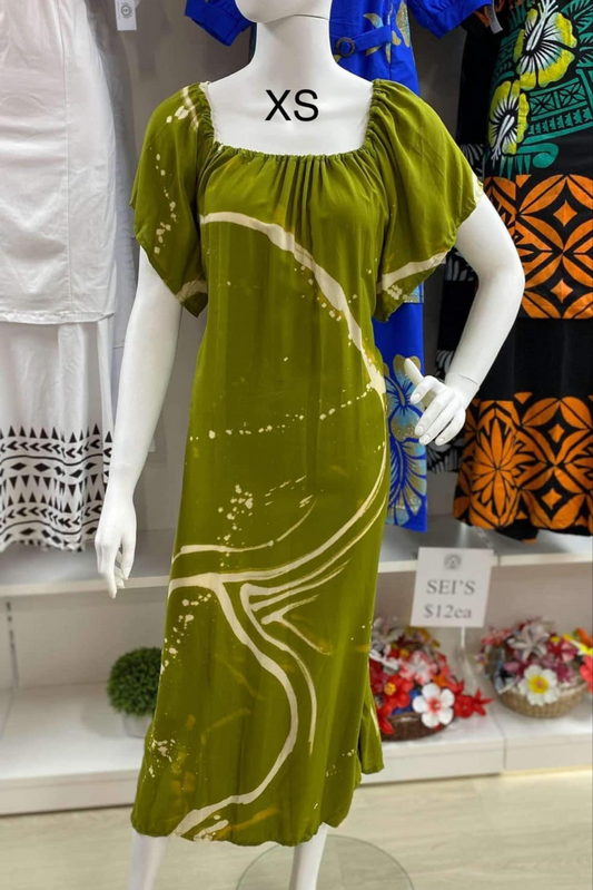 OSFA RAYON KHAKI GREEN ISLAND DRESS