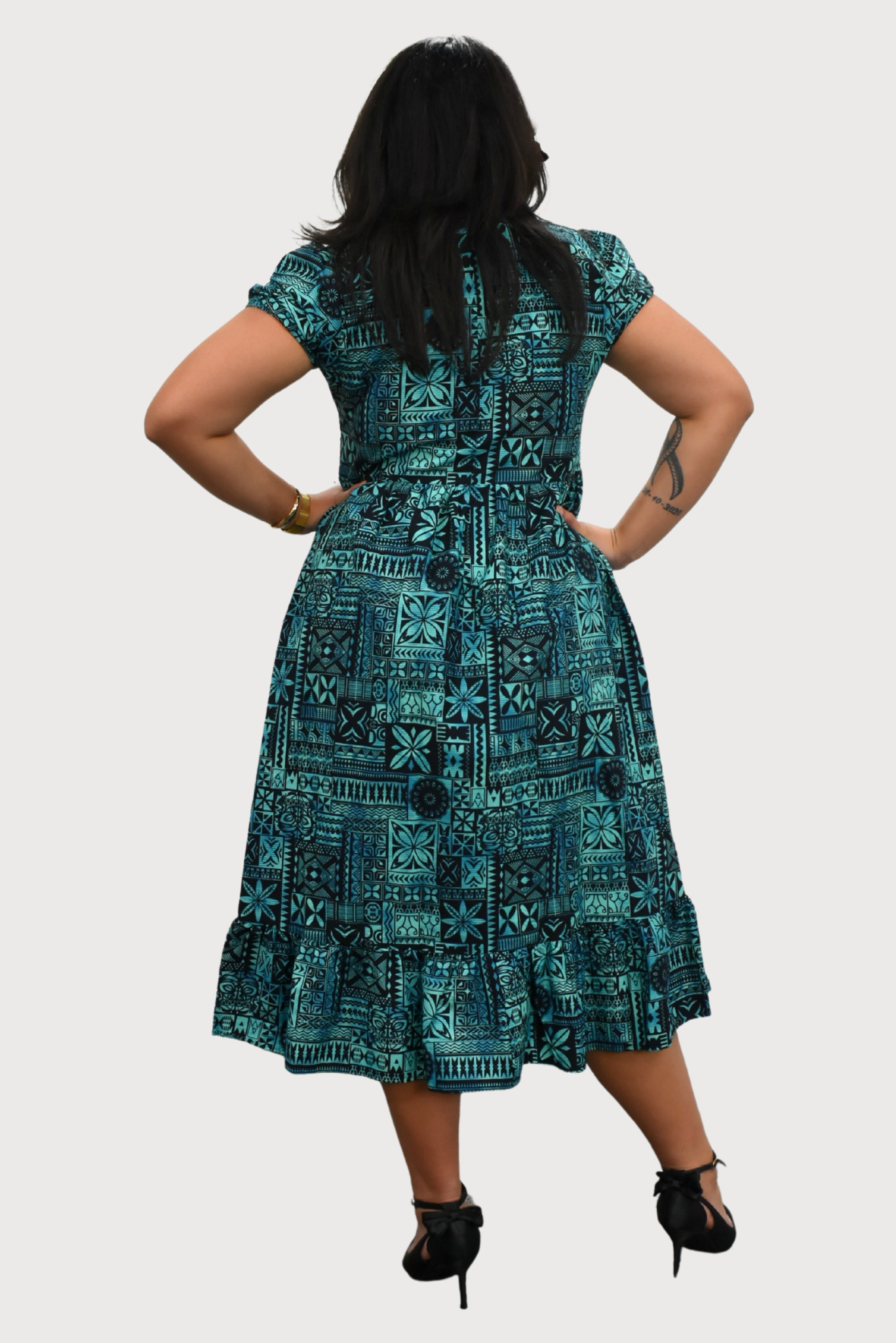 MARIAH DRESS - HIGH WAIST DRESS - AQUA & BLACK