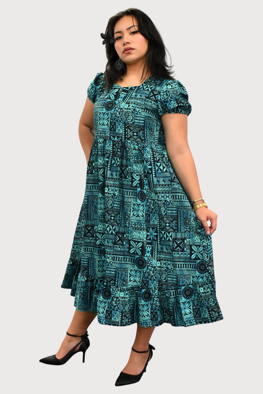 MARIAH DRESS - HIGH WAIST DRESS - AQUA & BLACK