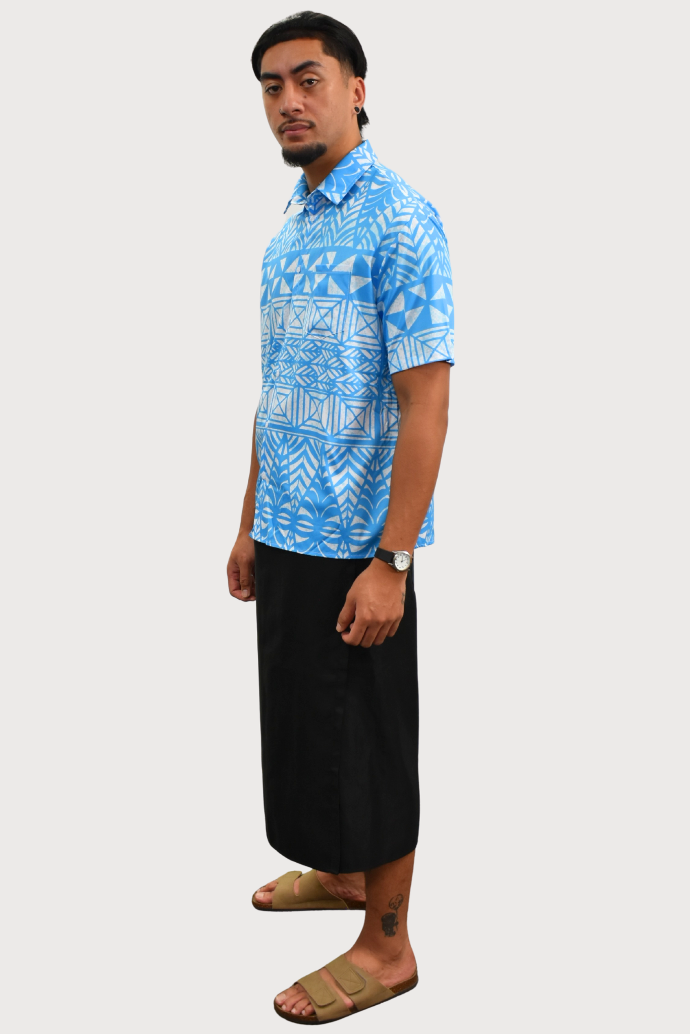 TUATUA SHIRT - COLLARED BUTTON UP - BLUE & WHITE
