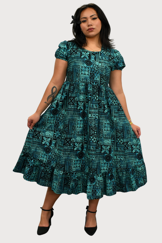MARIAH DRESS - HIGH WAIST DRESS - AQUA & BLACK