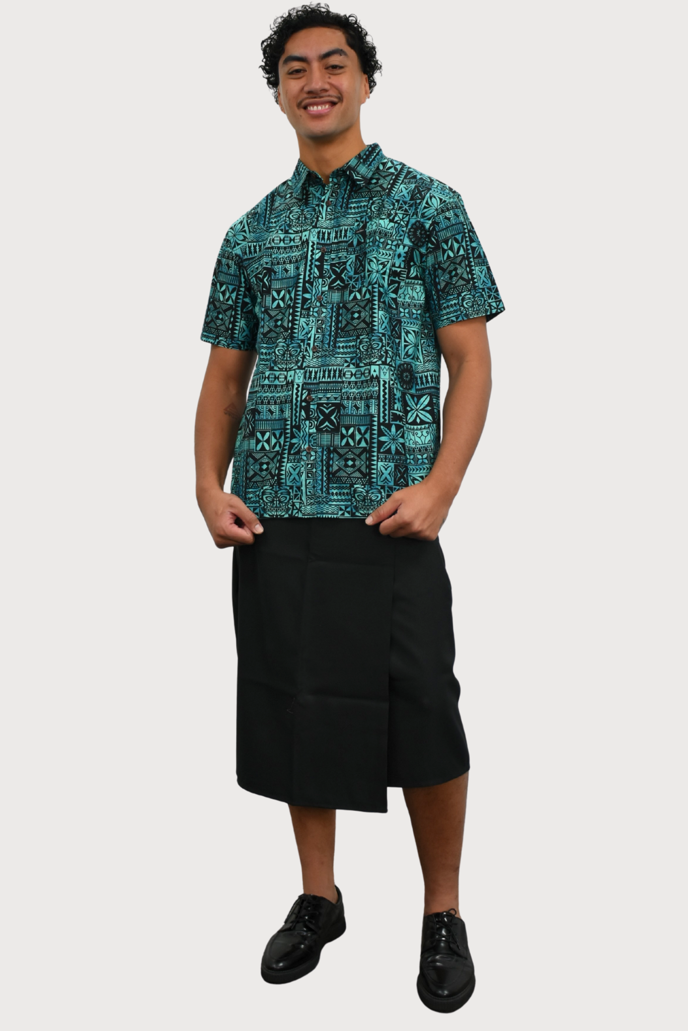 MARCUS SHIRT - COLLARED BUTTON UP - AQUA & BLACK