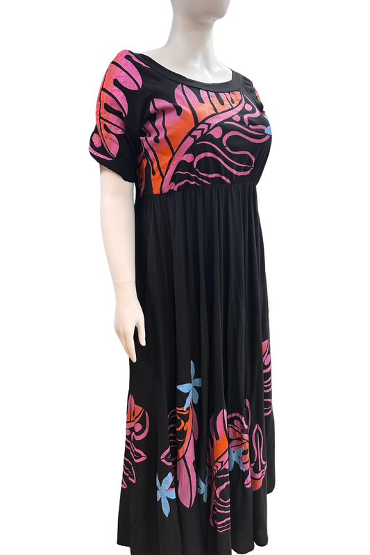 BLACK AND PINK HIGHWAISTED DRESS - SIZE 16