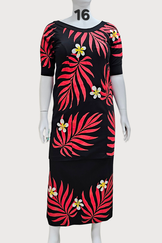 BLACK & RED FLORAL PULETASI - SIZE 16