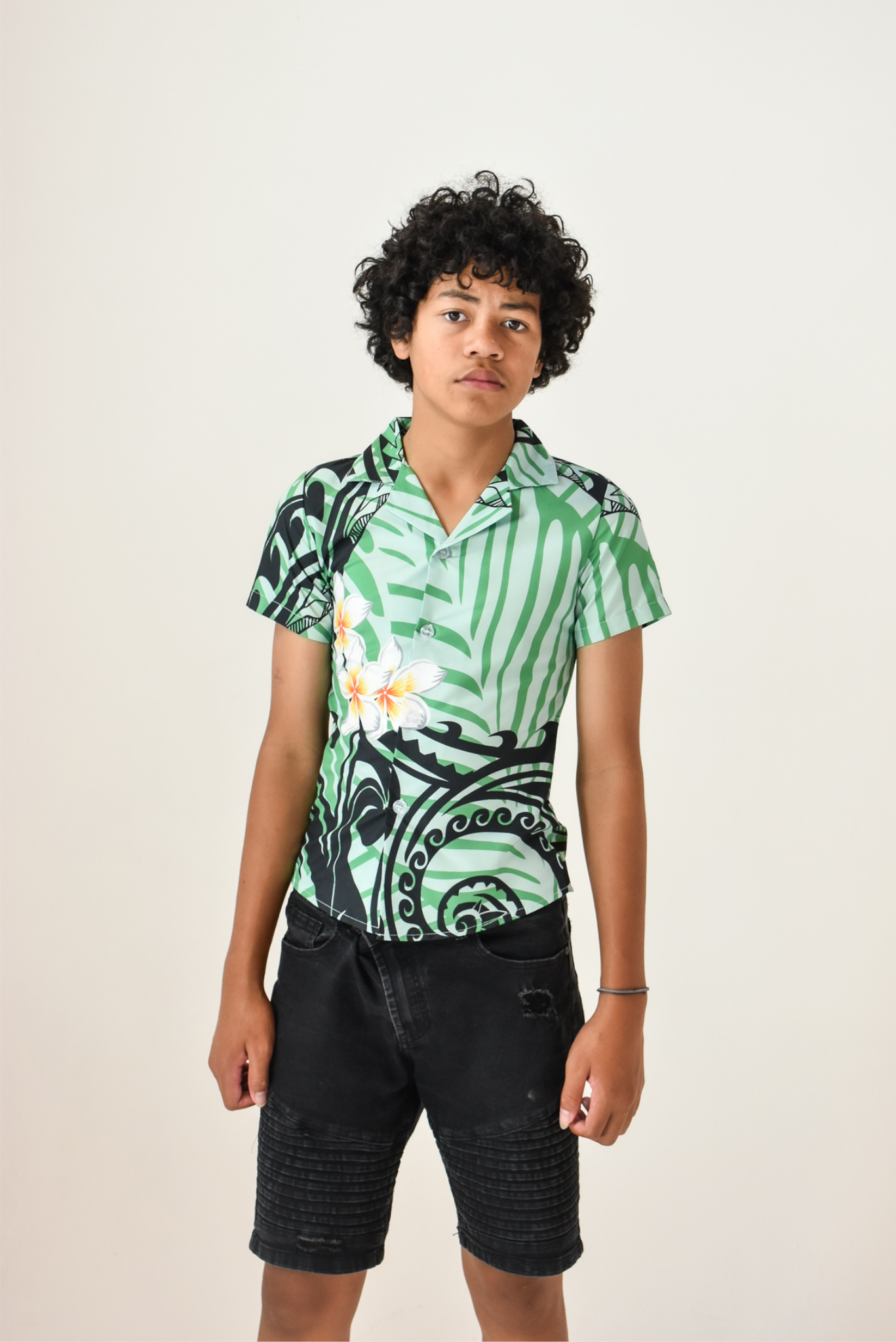 DAVID BOYS SHIRT - V NECK COLLARED SHIRT - GREEN & BLACK