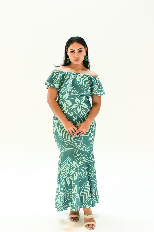 SILIVIA DRESS - OFF SHOULDER FRILL MAXI DRESS