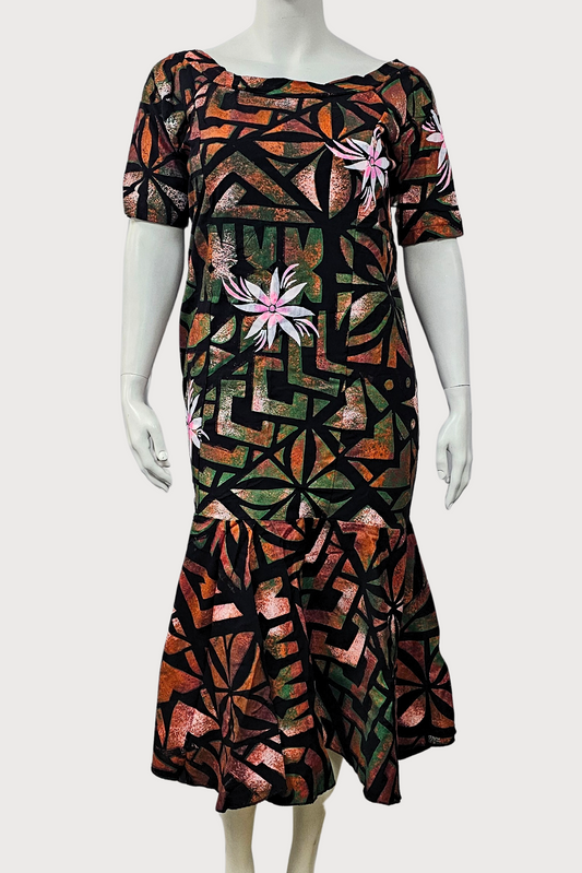 BLACK , BROWN & GREEN FLORAL MERMAID DRESS