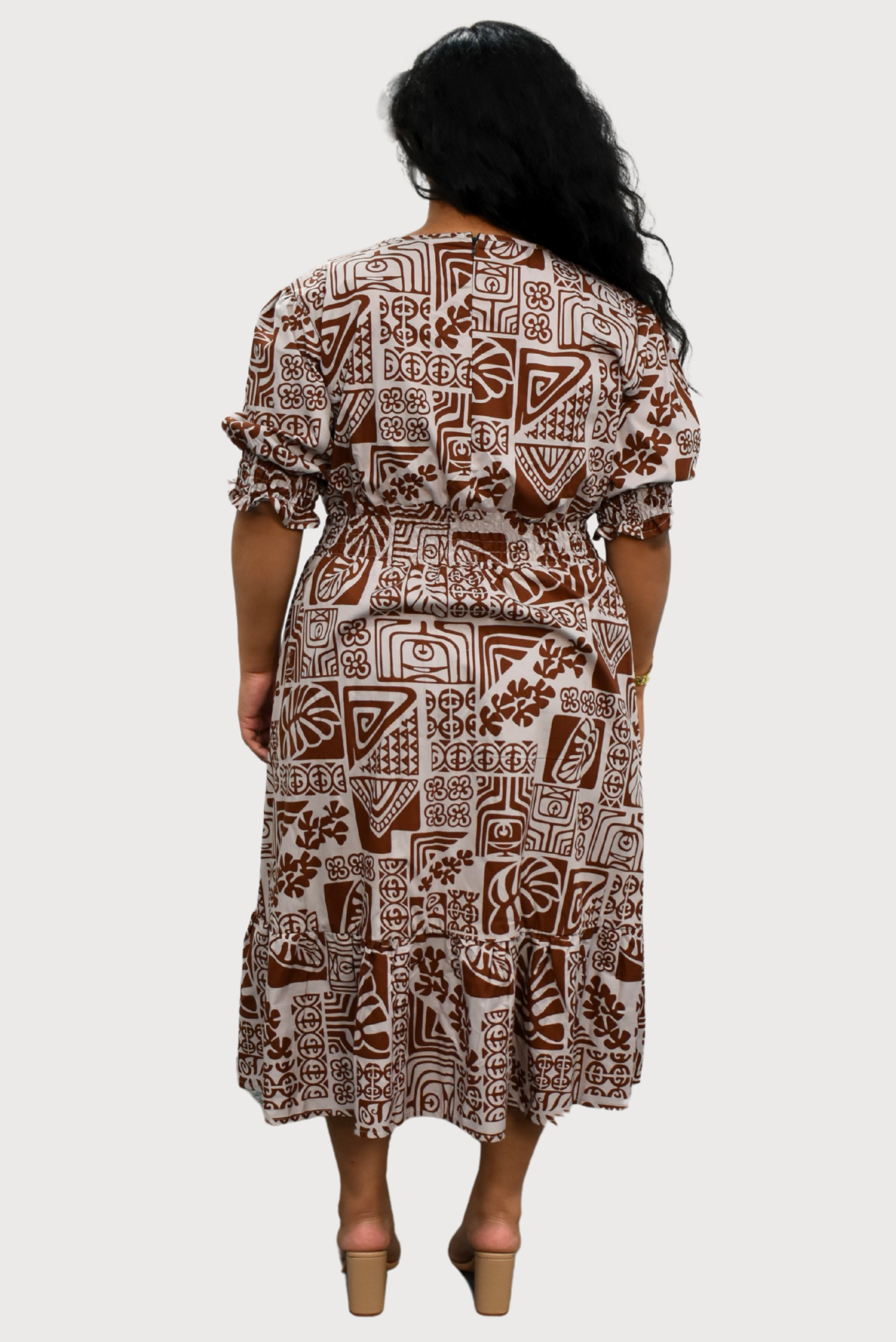 ANNA DRESS - ELASTIC WAIST A-LINE DRESS - BROWN & TAN