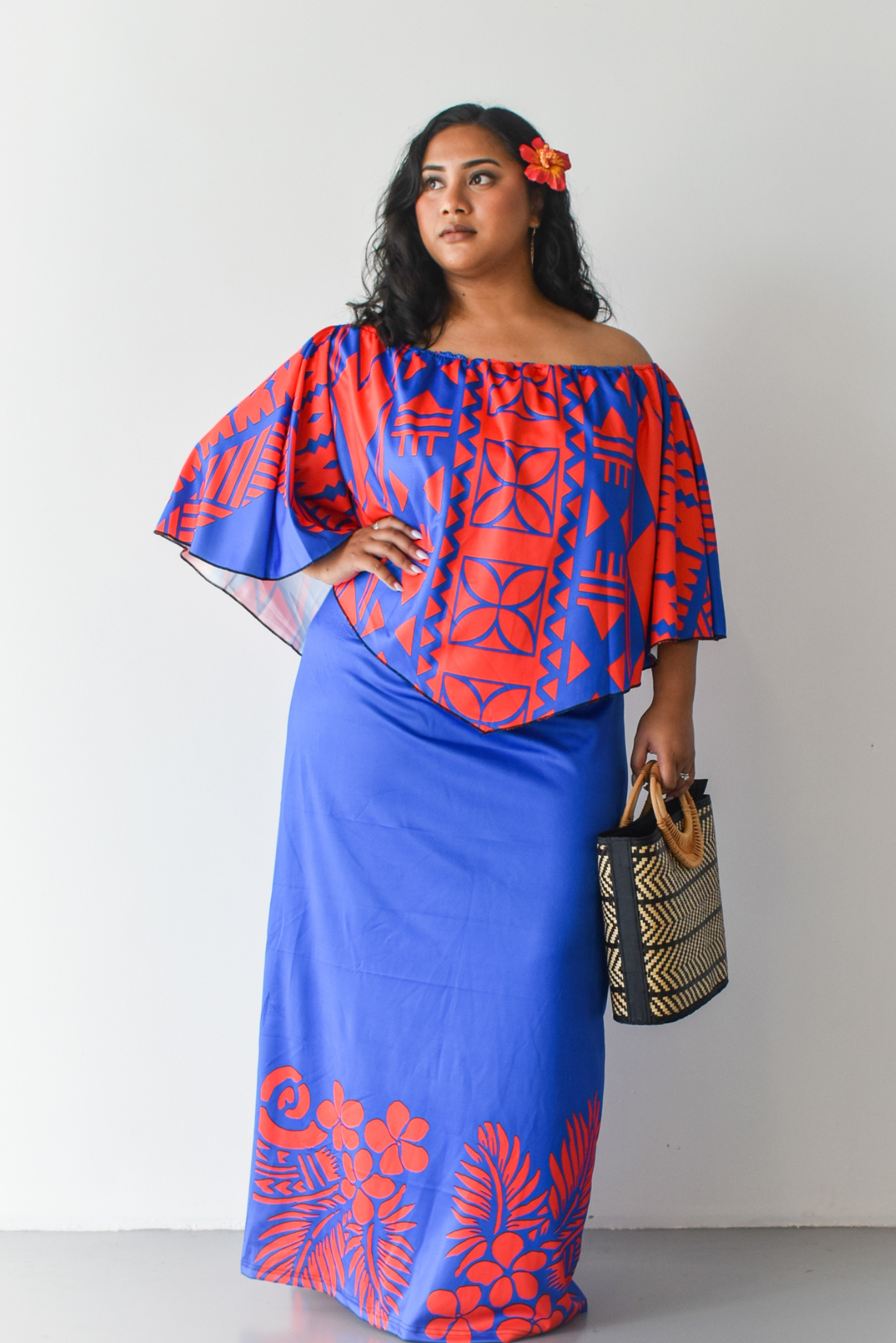 DIANA DRESS - CAPE DESIGN - BLUE & RED