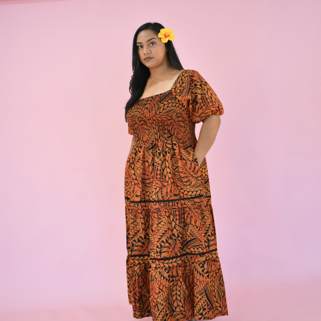 ANNA DRESS - V NECK MIDI LENGTH DRESS - ORANGE