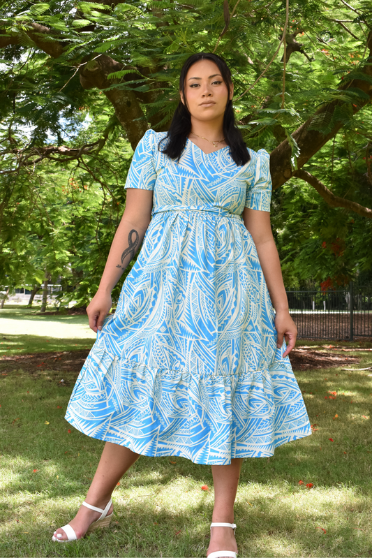 ANNA DRESS - V NECK MIDI LENGTH DRESS - LIGHT BLUE