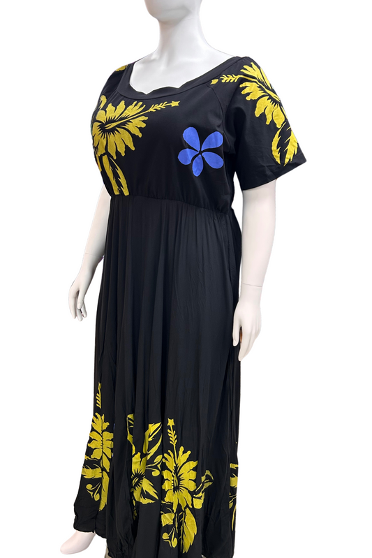 BLACK AND YELLOW HIGHWAISTED DRESS - SIZE 20