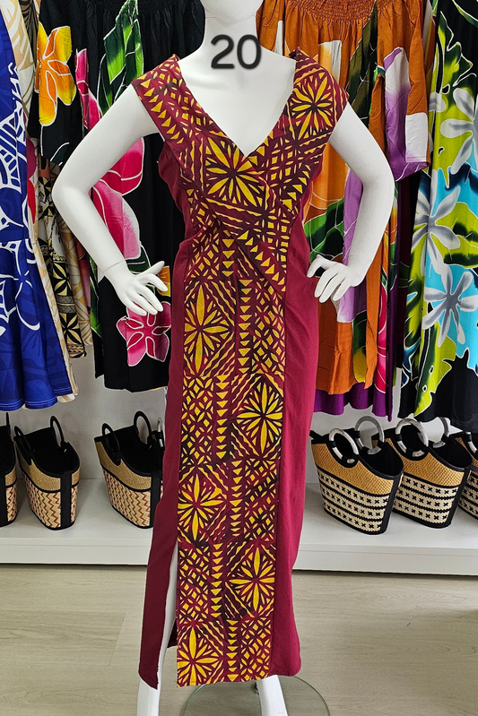 MAROON & YELLOW TRIBAL DESIGN DRESS NO SLEEVES - SIZE 20