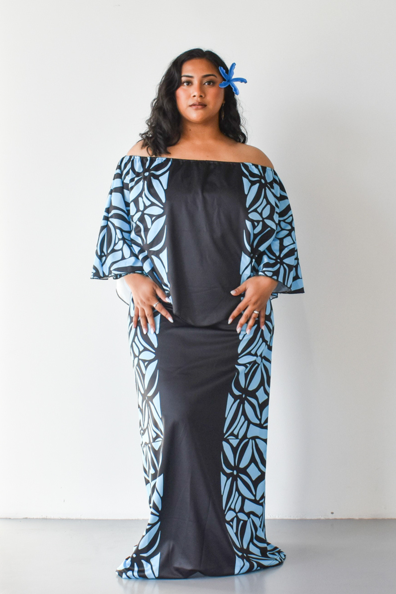 DIANA DRESS - CAPE DESIGN - BLUE & BLACK