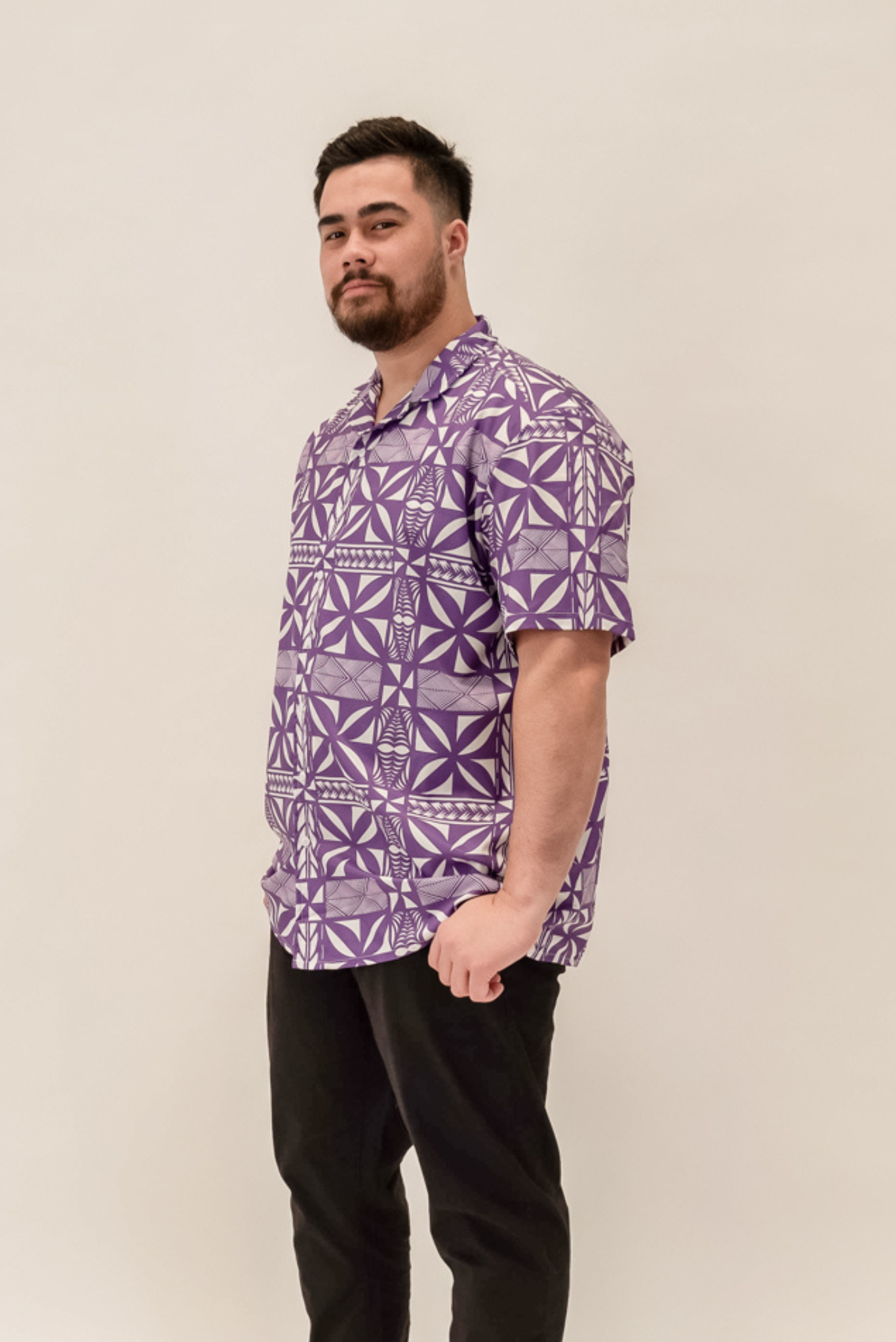 FETU SHIRT - COLLARED BUTTON UP SHIRT - PURPLE & WHITE