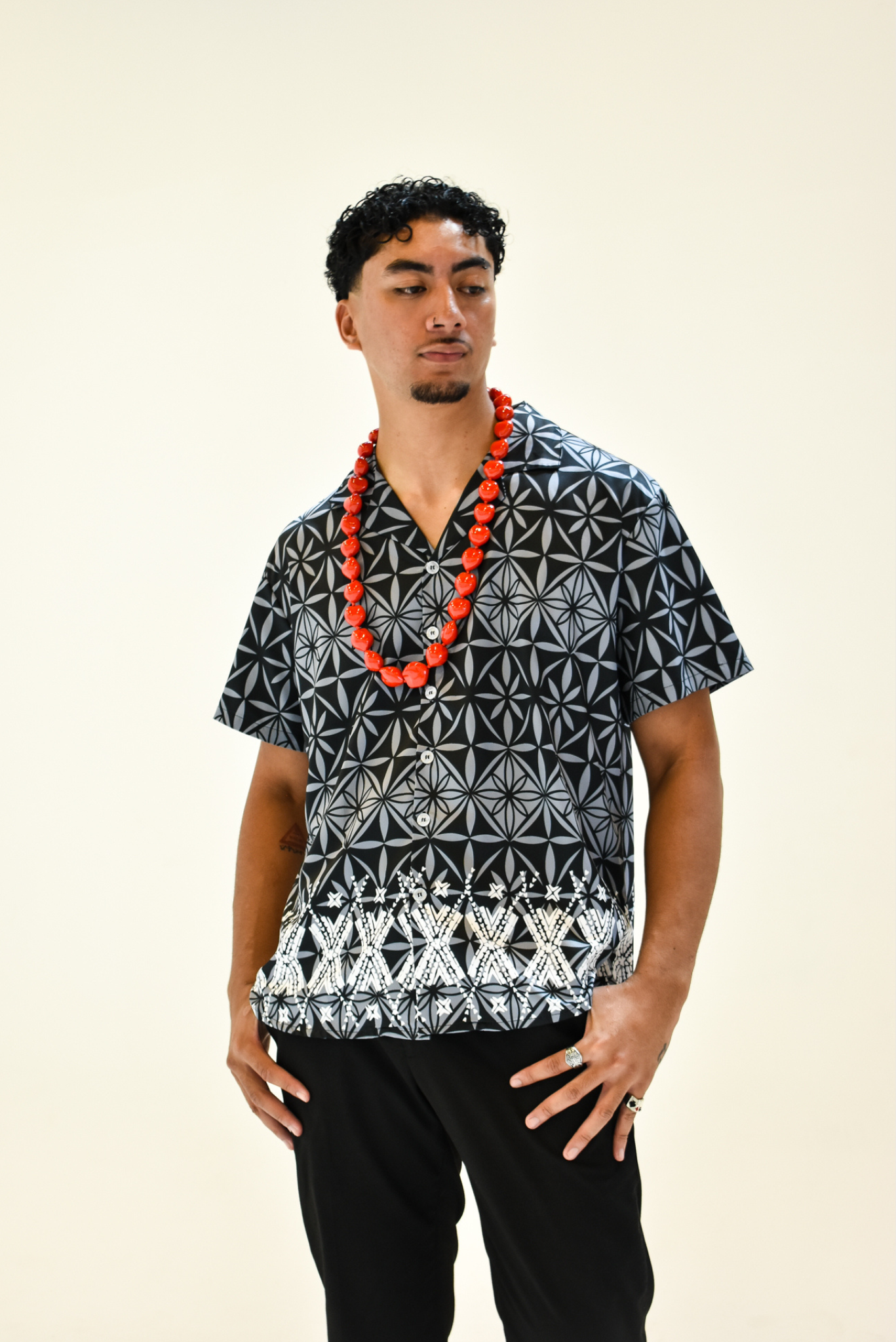 MONA SHIRT -MENS COLLARED SHIRT - BLACK & GREY