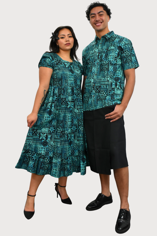 MARCUS SHIRT - COLLARED BUTTON UP - AQUA & BLACK