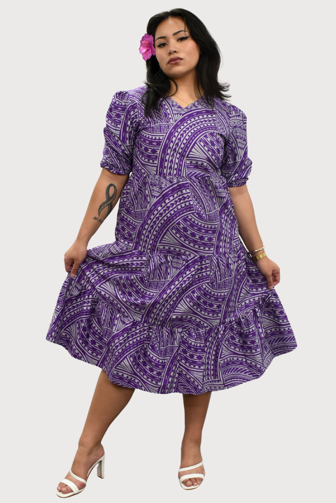 MARIAH DRESS - HIGH WAIST DRESS - PURPLE & GREY