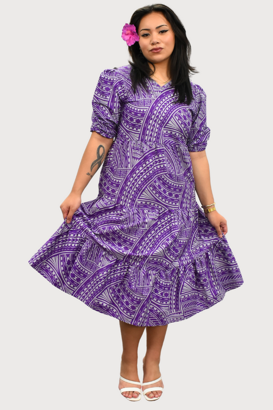 MARIAH DRESS - HIGH WAIST DRESS - PURPLE & GREY