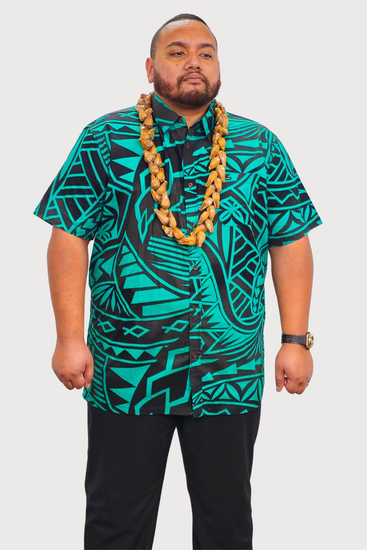 MAUI SHIRT - COLLARED BUTTON UP -  GREEN & BLACK
