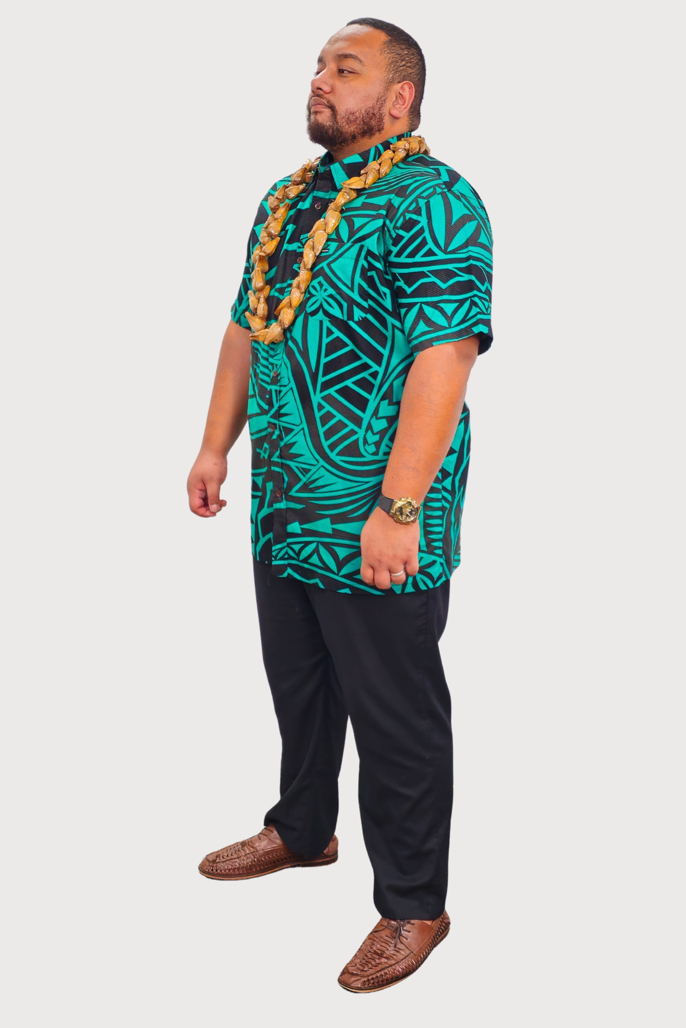 MAUI SHIRT - COLLARED BUTTON UP -  GREEN & BLACK