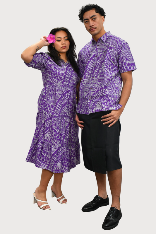 MARIAH DRESS - HIGH WAIST DRESS - PURPLE & GREY