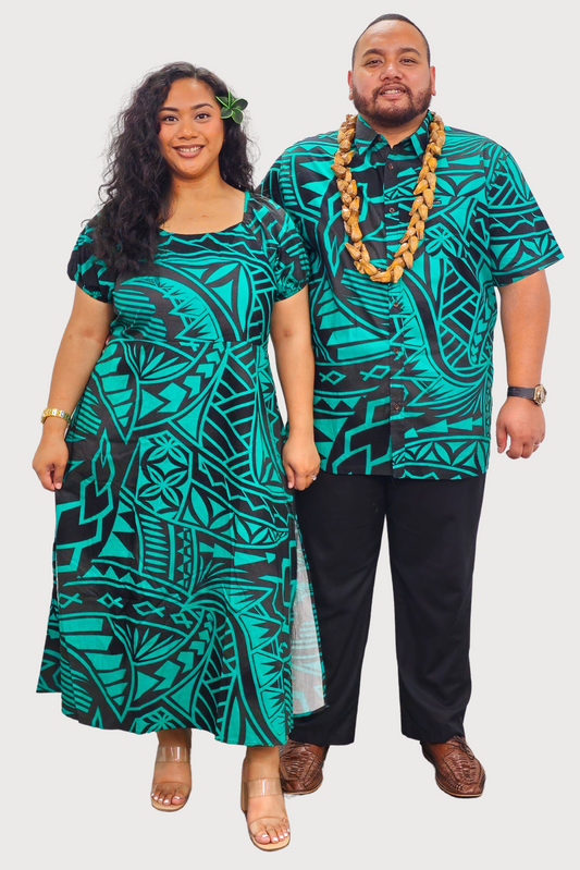 MAUI SHIRT - COLLARED BUTTON UP -  GREEN & BLACK