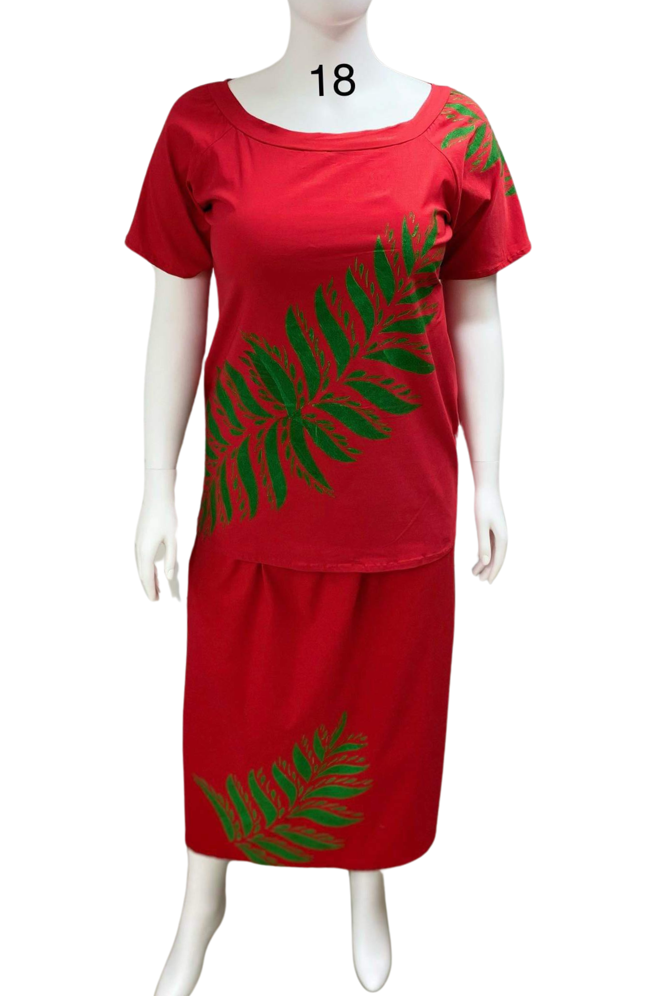 RED & GREEN FLORAL ISLAND PULETASI - SIZE 18