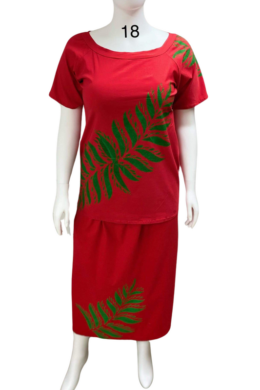 RED & GREEN FLORAL ISLAND PULETASI - SIZE 18
