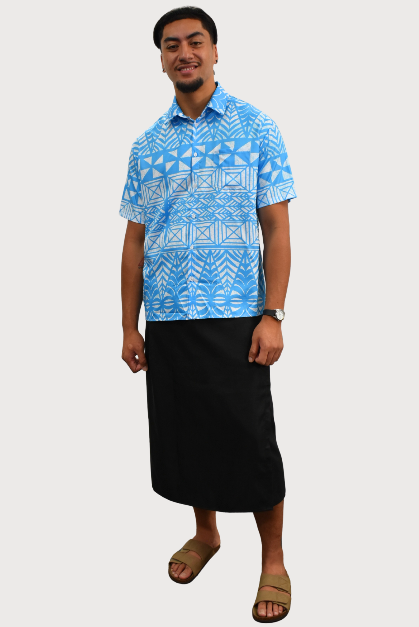 TUATUA SHIRT - COLLARED BUTTON UP - BLUE & WHITE
