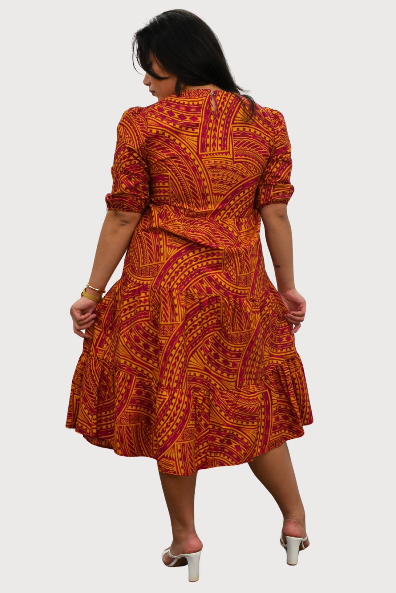MARIAH DRESS - HIGH WAIST DRESS - RED & ORANGE