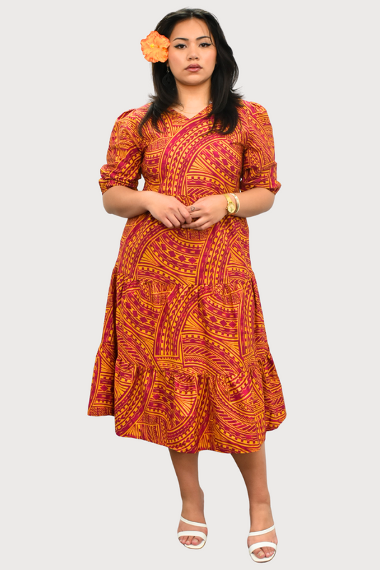 MARIAH DRESS - HIGH WAIST DRESS - RED & ORANGE