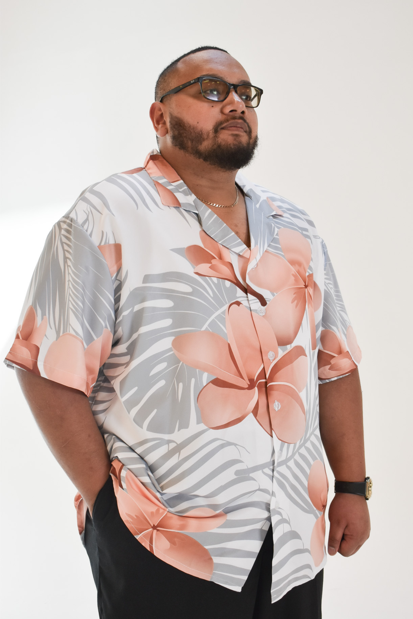 MALOSI SHIRT - COLLARED BUTTON UP SHIRT - WHITE & BROWN FLORAL PATTERN