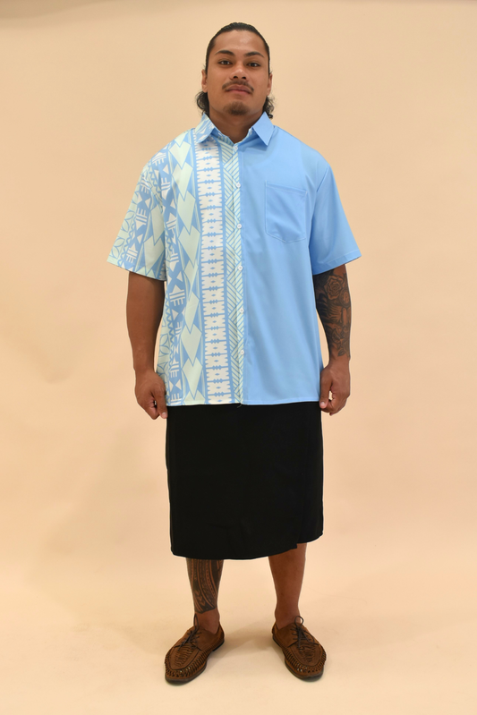 (PRE-ORDER) KALEI COLLARED BUTTON UP SHIRT - BLUE & WHITE