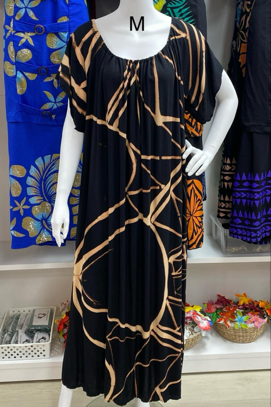 OSFA RAYON BLACK & BEIGE ISLAND DRESS