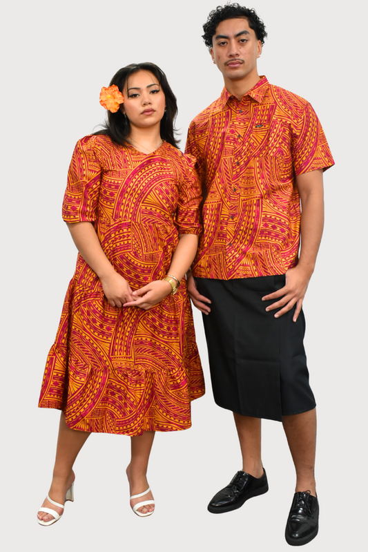 MARIAH DRESS - HIGH WAIST DRESS - RED & ORANGE