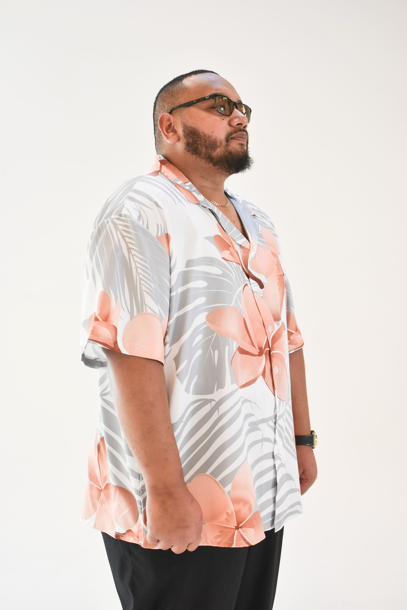 MALOSI SHIRT - COLLARED BUTTON UP SHIRT - WHITE & BROWN FLORAL PATTERN
