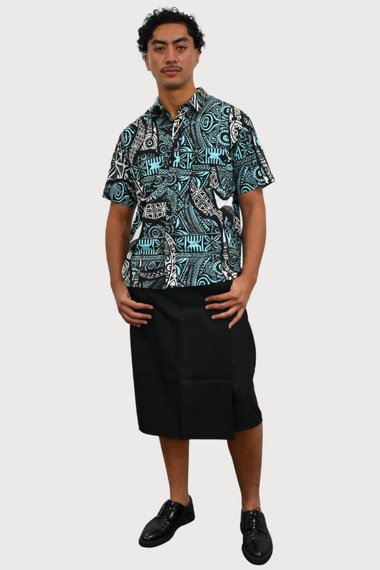 SETH SHIRT - COLLARED BUTTON UP - BLUE, WHITE & BLACK