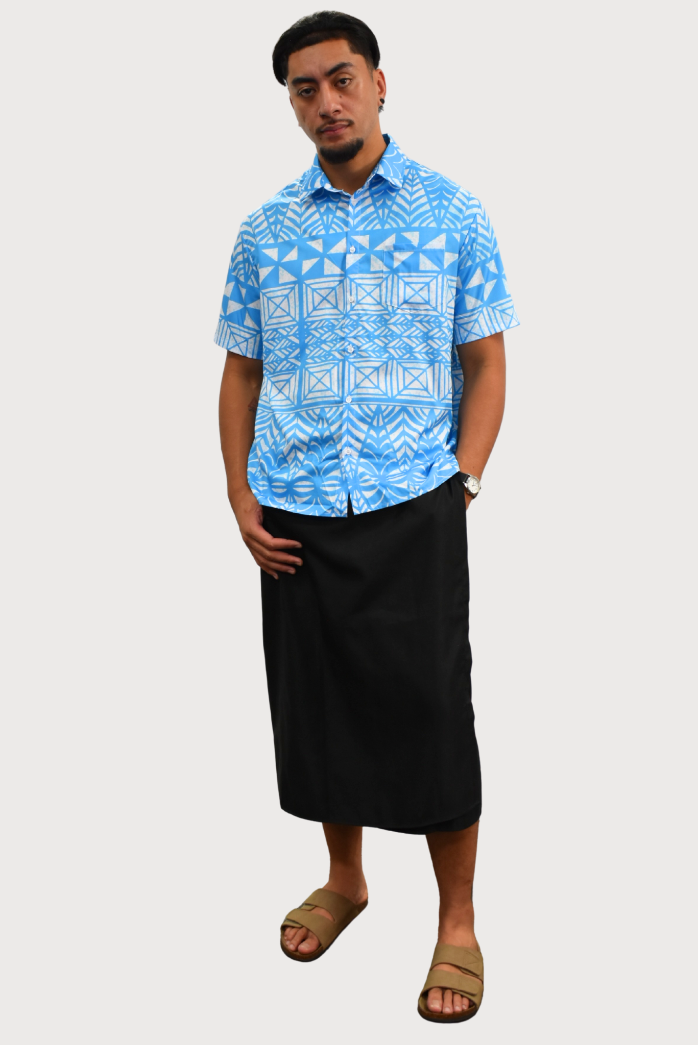 TUATUA SHIRT - COLLARED BUTTON UP - BLUE & WHITE